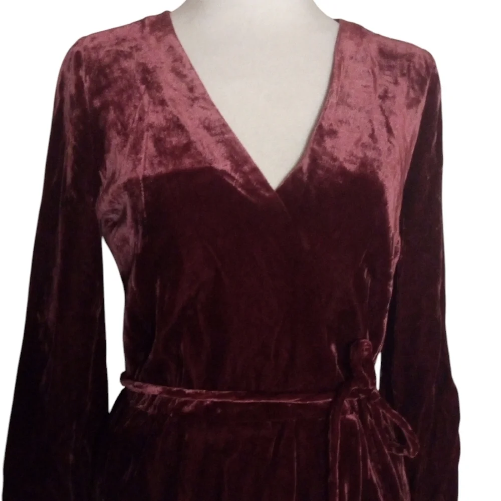 J. Crew Beautiful Burgundy Velvet Faux Wrap Blouse Puff Sleeves Size 0
